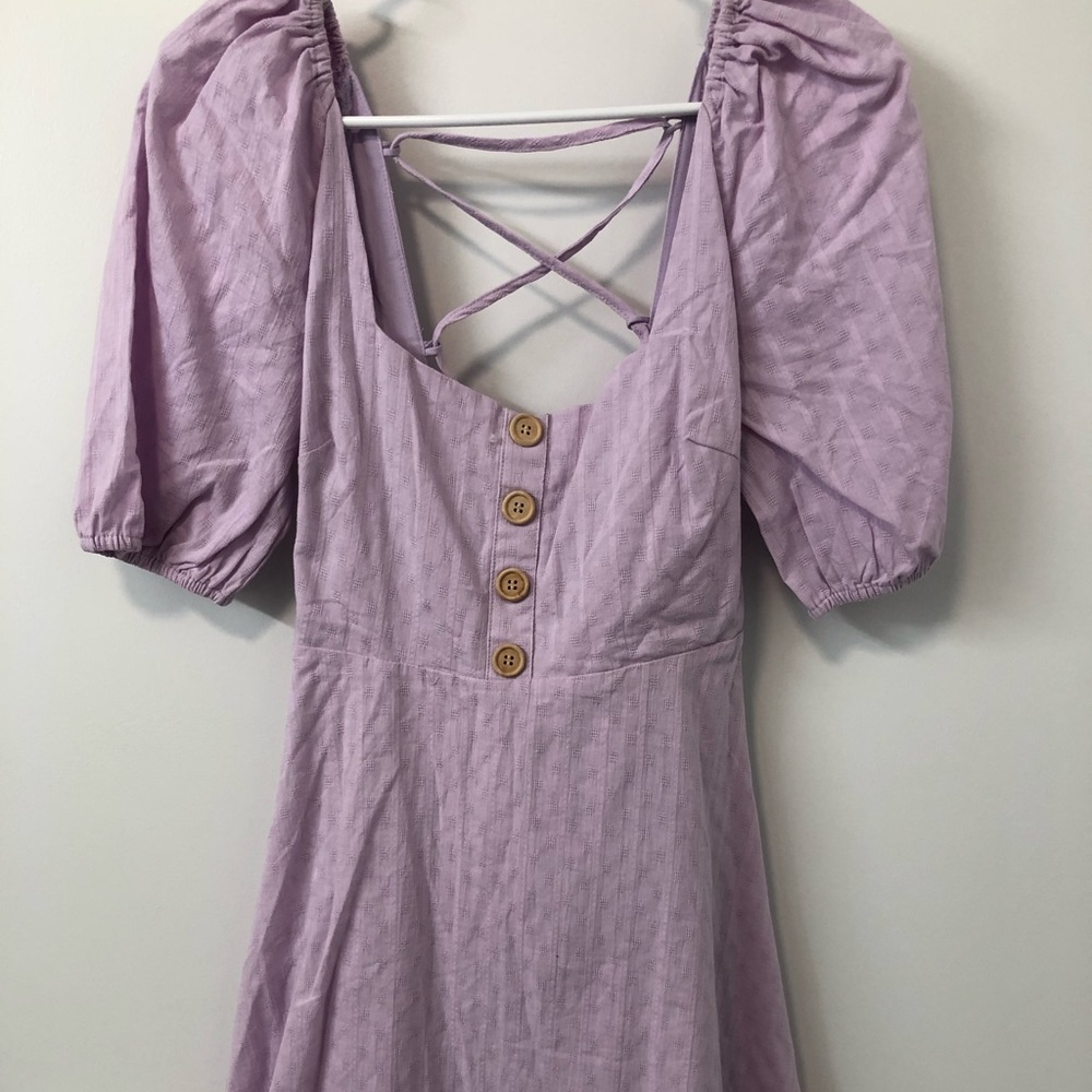 Lulu’s Lavender Mini Dress with Back Tie, S
